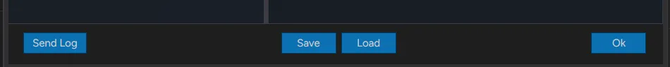 The bottom bar of the SidiFootprint settings window with Send Log, Save, Load and Ok