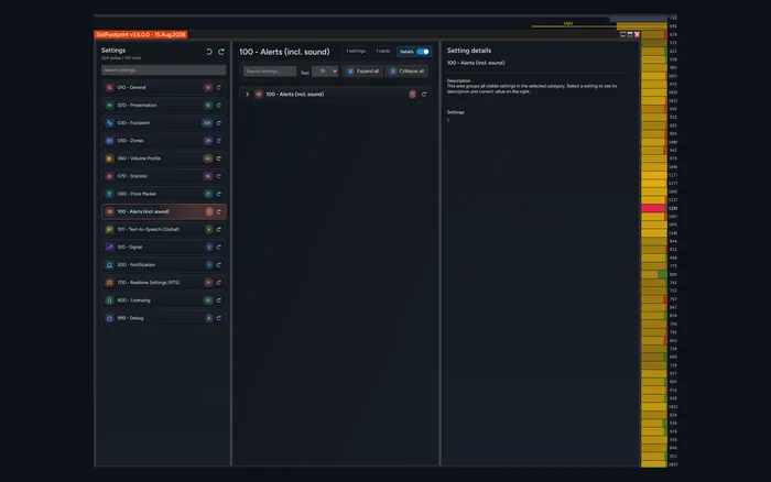 Alert category in the SidiFootprint settings window