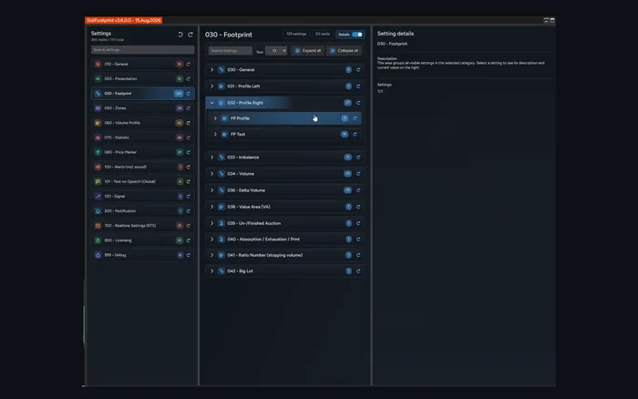 Footprint category expanded into its eleven sub-sections