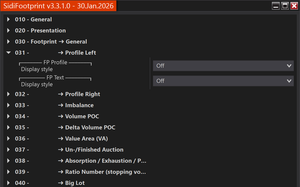 Footprint profile settings expanded